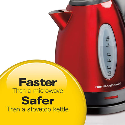 Hamilton Beach Electric Tea Kettle, Water Boiler & Heater, 1.7 Liter, Cordless Serving, 1500 Watts for Fast Boiling, Auto-Shutoff and Boil-Dry Protection, Stainless Steel (40880)