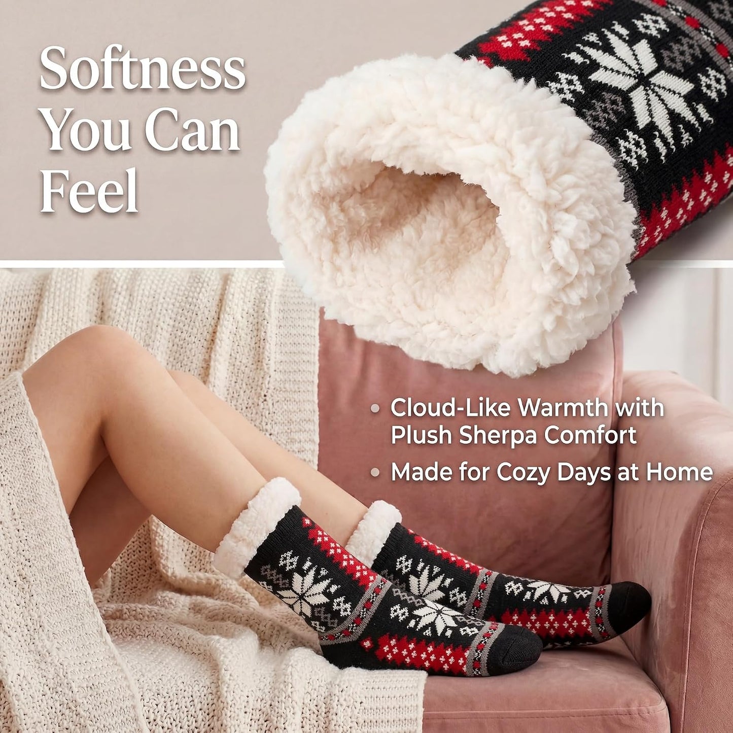Cozylook Fuzzy Slipper Socks for Women with Grips Warm Cozy Soft Non-Slip Winter Socks Cozy Gift Idea