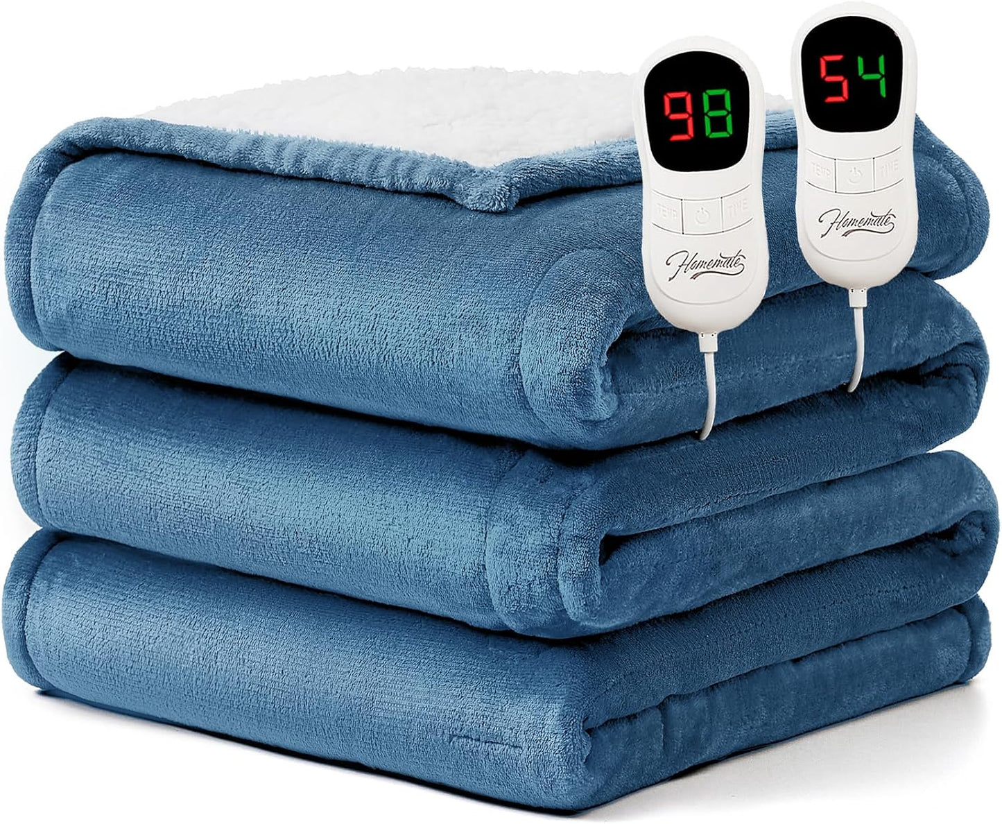 Homemate Heated Blanket Electric Throw - 50"x60" Heating Blanket Throw 1/2/4/6/8 Hours Auto-Off 10 Heat Level Over-Heat Protection Flannel Sherpa ETL Certification
