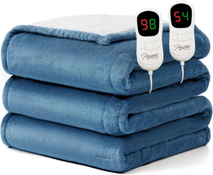 Homemate Heated Blanket Electric Throw - 50"x60" Heating Blanket Throw 1/2/4/6/8 Hours Auto-Off 10 Heat Level Over-Heat Protection Flannel Sherpa ETL Certification