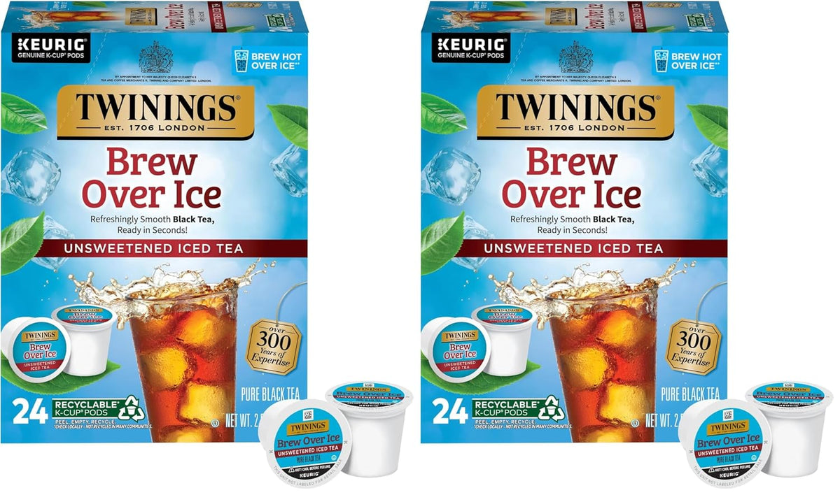 Twinings Iced Tea Unsweetened Black Tea K-Cup Pods for Keurig, Caffeinated, Refreshing, Smooth, Black Tea, 24 Count (Pack of 2)