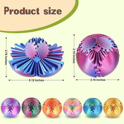 Gear Ball Fidget Toys Steampunk Gear Sphere Stress Relief for Kids Adults 3D Printed Unique Funny Birthday Gift for Christmas White Elephant Stocking Stuffer Easter (Ombre Purple, Dia. 2.5" )