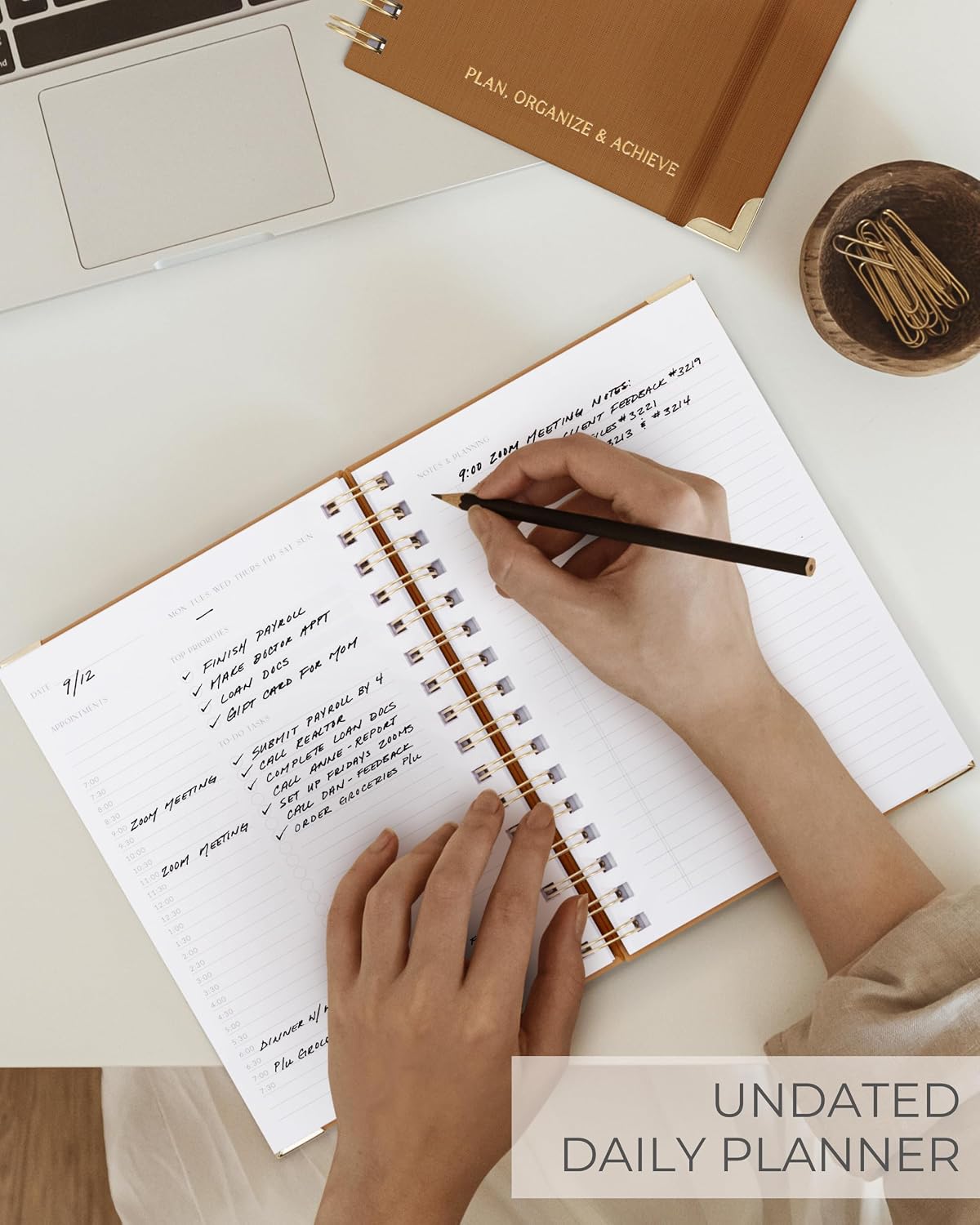 ZICOTO Aesthetic Daily Planner And Notebook With Hourly Schedule - Aesthetic Spiral To do List Notepad For Work/Home to Organize Tasks And Appointments - Stylish School/Office Supplies Book For Women