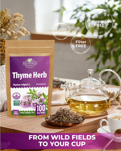 100 Bags Thyme Tea Thyme Leaves Tyme Herb Tea (Thymus Serpyllum) - 100 Count 1.5 g Bags Tomillo