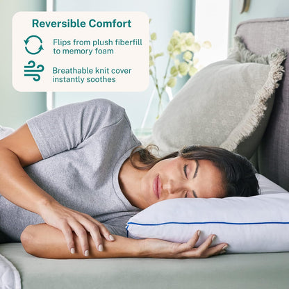 Sleep Innovations 2-in-1 Memory Foam Pillow and Alternative Down Fiber Fill, Standard Size, Side, Stomach, and Back Sleepers, Soft-to-Medium Support