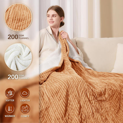 Homemate Heated Blanket Electric Throw - 50"x60" Heating Blanket Throw 1/2/4/6/8 Hours Auto-Off 10 Heat Levels Over-Heat Protection Soft Flannel Sherpa Heater ETL Certification
