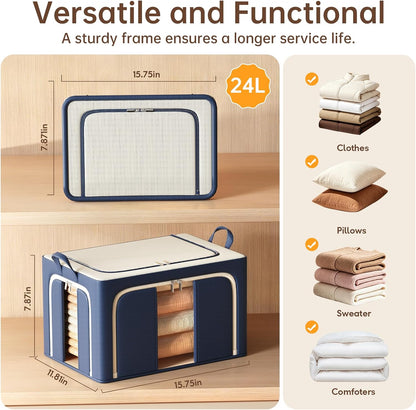 Clothes Storage Bins with Metal Frame Foldable Storage Box Clothes Organizers Storage Containers for Clothes Sheets Blankets Books Toys Gifts and Holiday Decorations (66Lx3 Pack)