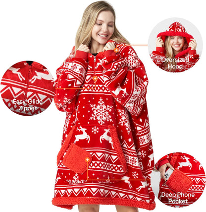 Giggling Getup Wearable Blanket Hoodie for Adults Gifts for Teen Girls Sister Women Sherpa Fleece Printed Hooded Blanket Sweatshirt Warm Cozy with Pocket & Sleeves Beige Cat