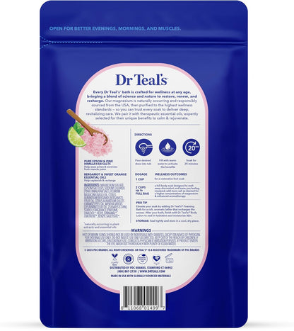 Dr Teal's Epsom Salt Magnesium Soak, Restore & Replenish with Pink Himalayan Salt, 3 lbs