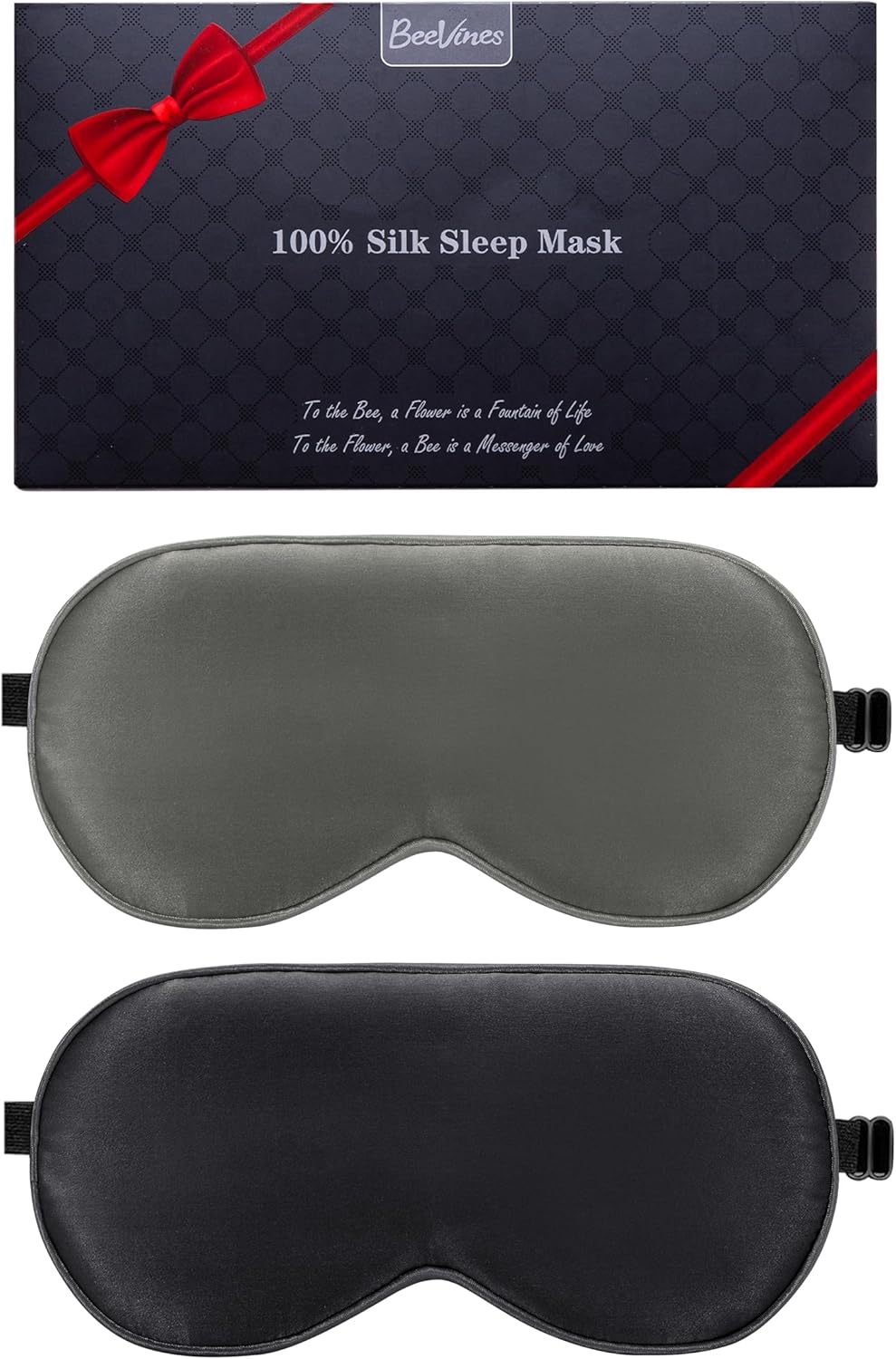 BeeVines 100% Real Mulberry Silk 2 Pack Sleep Mask, Natural Pure Silk Eye Masks with Adjustable Strap for Sleeping, Block Light Eye Sleep Shade Cover, Reduces Puffy Eyes Traveling Gifts