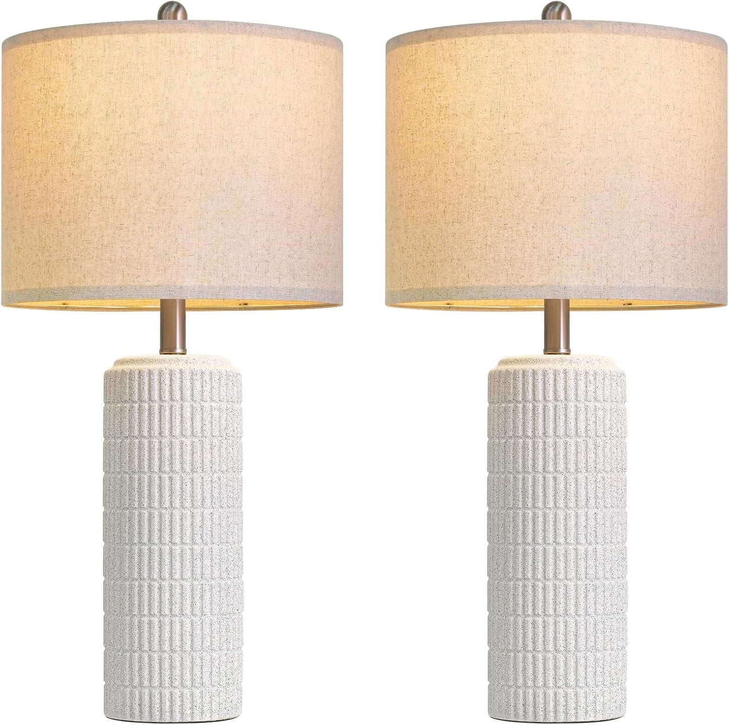 PoKat 23" Modern Ceramic Table Lamp Set of 2 for Living Room White Desk Lamps for Bedroom Farmhouse Bedside Nightstand Lamp House Warming Gifts New Home Decor End Table Lamps Gifts for Women Mom Beige
