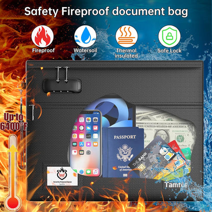 Tamfile Fireproof Document Bag with Lock,15x12 inch Heat Resistant Cash Bag