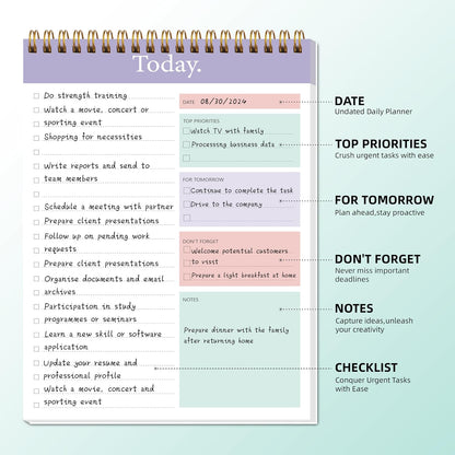 104 Pgs To Do List Notepad - Daily Planner Notepad Undated 52 Duplex-Printed Undated Sheets Tear Off, 6.5" x 9.8" Checklist Productivity Organizer with Hourly Schedule for Tasks