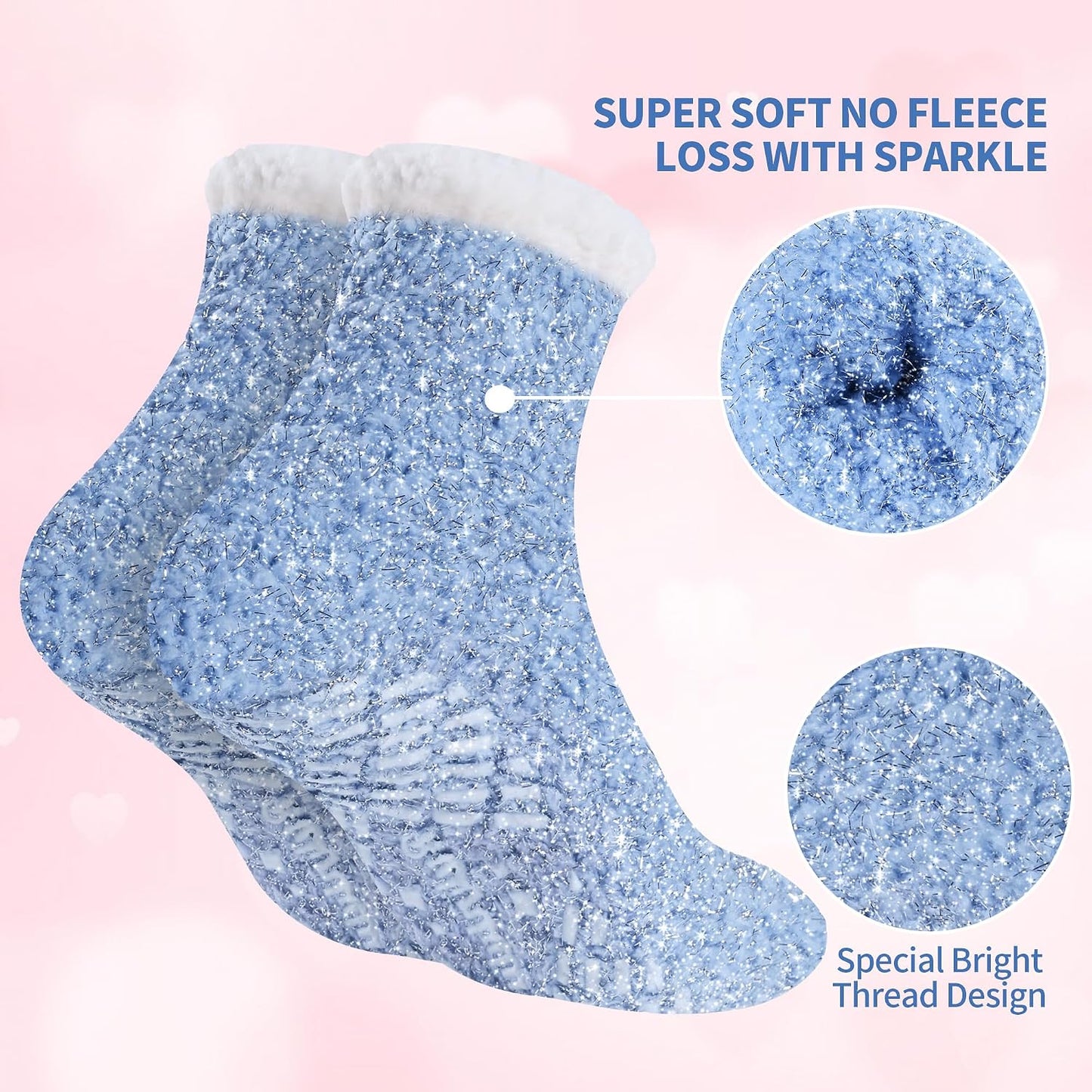 Bulinlulu Fuzzy Socks With Grips for Women, 5 Pairs Non Slip Sleep Warm Fluffy Slipper Socks Gifts for Women