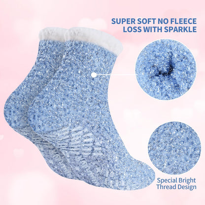 Bulinlulu Fuzzy Socks With Grips for Women, 5 Pairs Non Slip Sleep Warm Fluffy Slipper Socks Gifts for Women