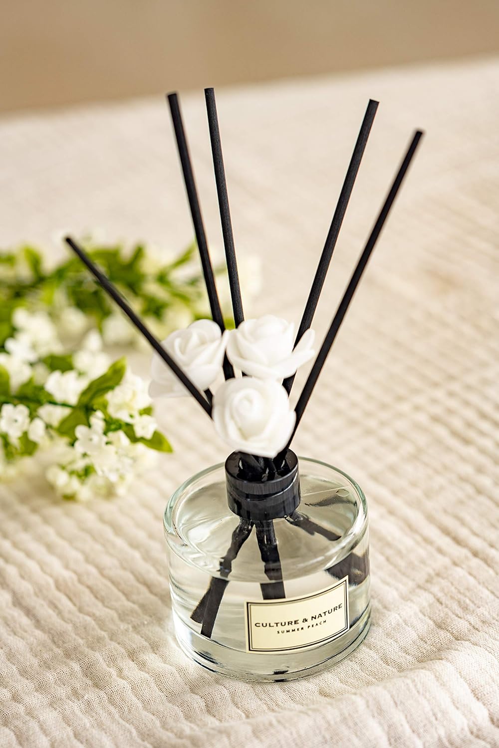 CULTURE & NATURE Reed Diffuser Set 4oz (120ml) Clean Cotton Scented Diffuser with Sticks Home Fragrance Reed Diffuser for Bathroom Shelf Decor