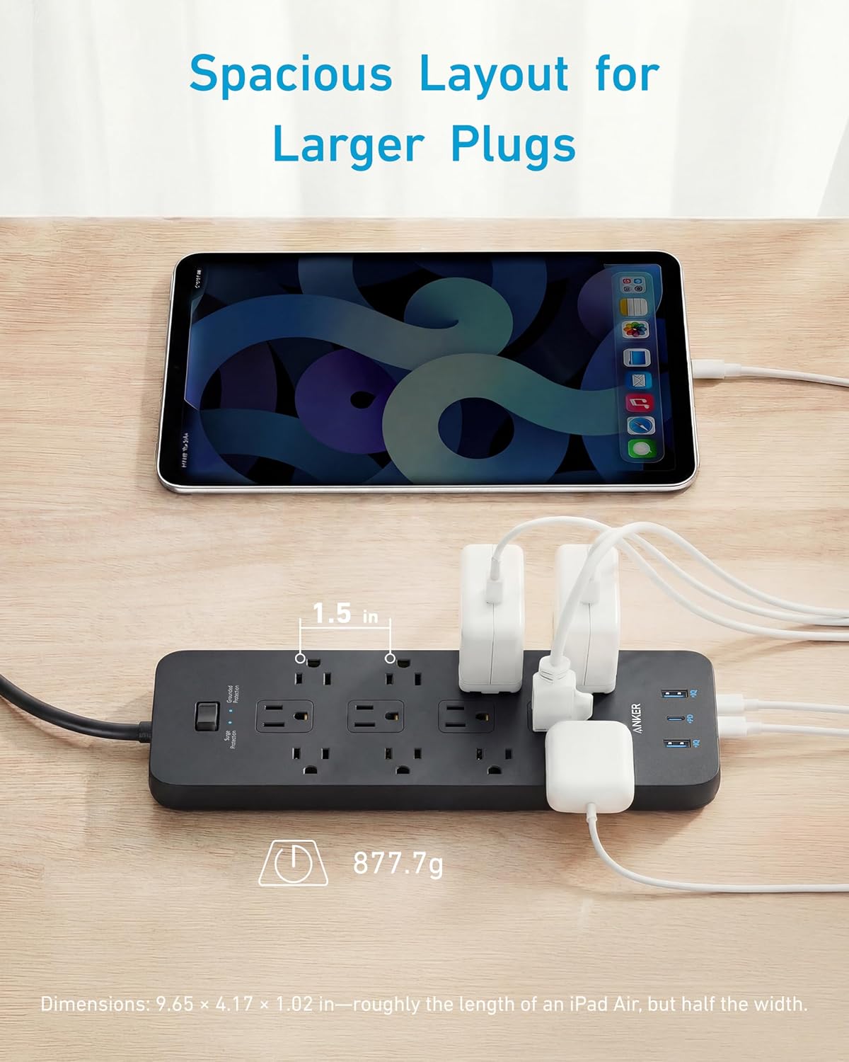Anker Power Strip with 2100J Surge Protector, Outlet Extender, 20W, 12 AC