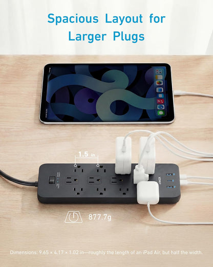 Anker Power Strip with 2100J Surge Protector, Outlet Extender, 20W, 12 AC