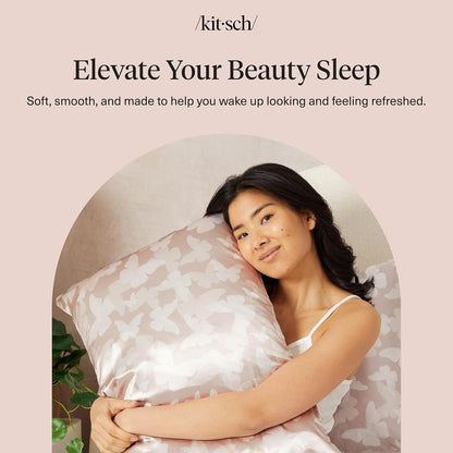 Kitsch Satin Pillowcase with Zipper for Hair & Skin - Softer Than Silk Pillow Cases, Smooth Cooling Satin Pillow Case, Wrinkle-Free, Machine Washable - Pillow Cases Standard Size (19x26) - Blush