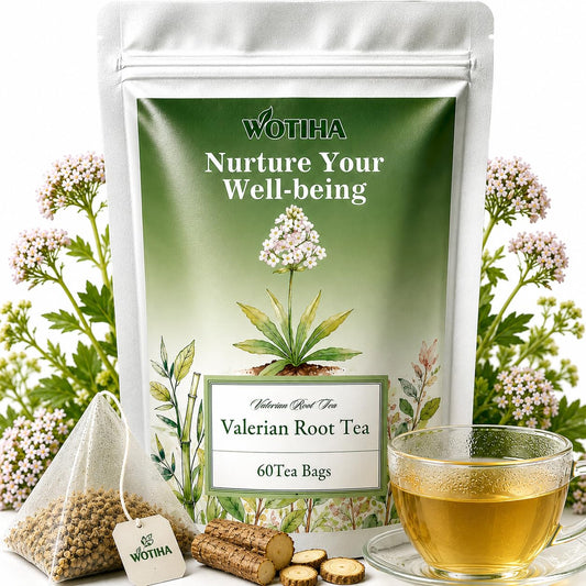 WOTIHA 60 Count Valerian Root Tea Bags - Pure Valeriana Herb for Bedtime Calm - Plant-Based Corn Fiber Pyramid Bags with String - Natural Earthy Flavor, Caffeine Free Herbal Tea