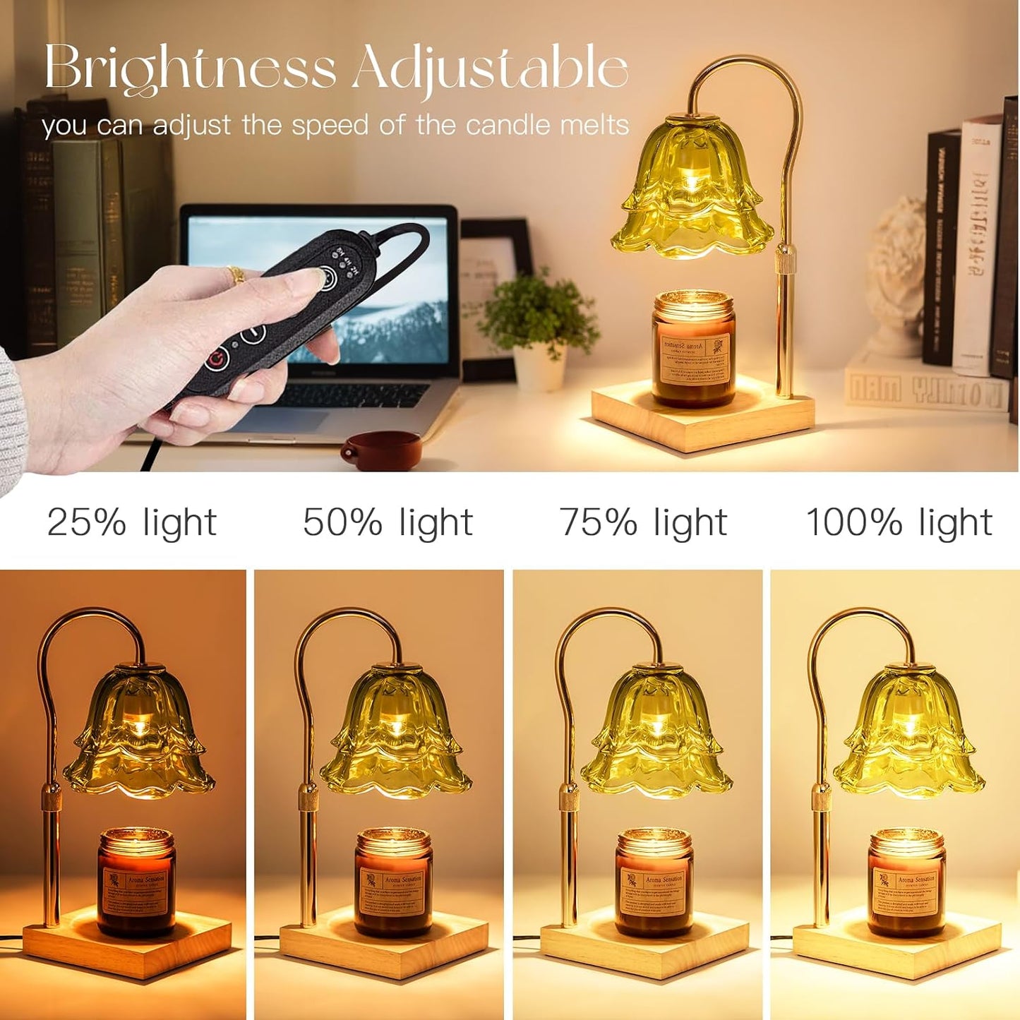 Candeldo Candle Warmer Lamp with Timer: Flower Gold Candle Lamps Height Adjustable Wax Melt House Warming Gifts New Home Decor Mothers Day Birthday Gift for Women Mom