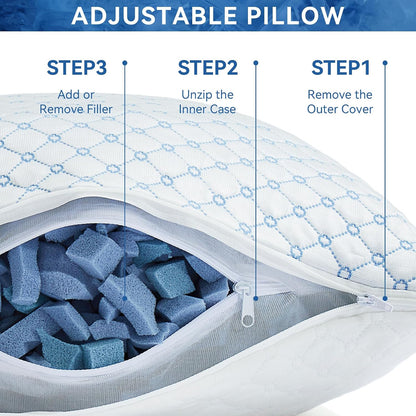 Cooling Adjustable Queen Pillows for Side Back Sleepers