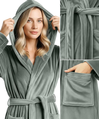 Premium Ultra Soft Robes for Women with Hood Plush Fleece Long Bathrobe