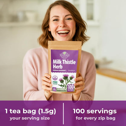 100 Bags Milk Thistle Tea Herb Dried Cardo Mariano Herbal (Silybum Marianum) - 100 Count 1.5g Tea Bags Dry Milk Thistle Herb Cardo De Leche