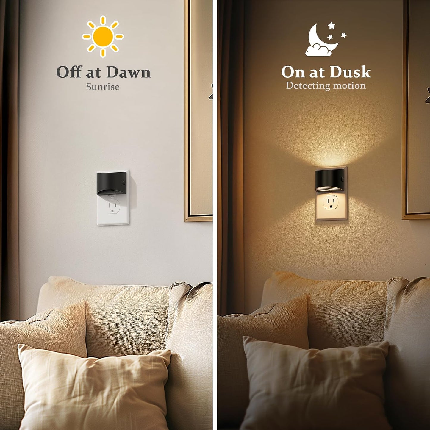 JandCase Night Light, Modern Night Lights Plug into Wall,2 Pack Dusk to Dawn Sensor Nightlight, Amber Brightness Adjustable Nightlight for Kids Bathroom Hallway Kitchen Bedroom Decor
