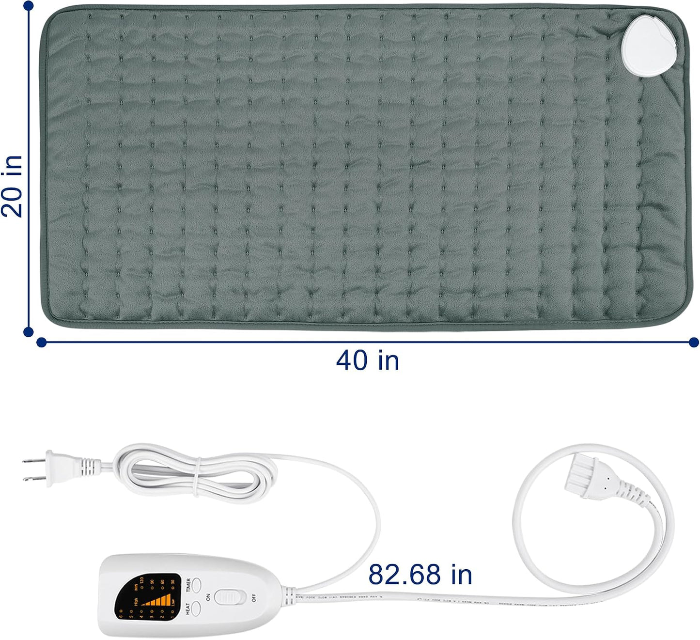 Electric Heating pad with 6 Heat Settings, Auto Shut Off, Dry Electric Heating for Back Neck Knee Arms Legs Shoulder Heat Pads for Christmas Birthday Father Mother's Day (24"X12", Gray Green)