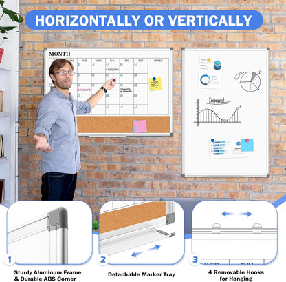 Weekly Dry Erase Calendar Whiteboard for Wall, 24" x 18" Cork Week Planner