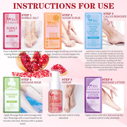Pedicure Kit Foot Soak Set: Bubble Salt, Sugar Scrub, Massage Mask, Massage Lotion in a Box, 4 Step Foot Spa Kit for Dry Feet, Softens Calluses, Tired Feet（3 Set Lavender) - Colors A