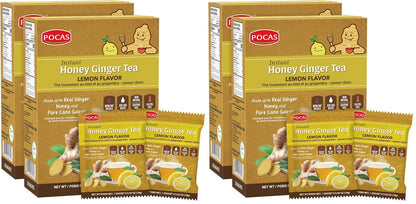 Pocas Honey Ginger Instant Tea Powder, Lemon Flavor 2-Pack, Ginger Extract & Real Honey, Caffeine-Free Tea, 20 Packets per Box