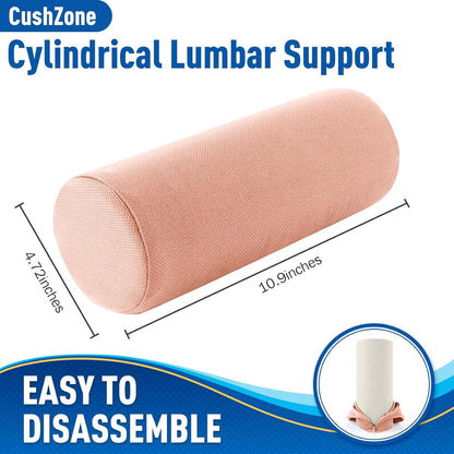 CushZone Lumbar Roll Support Pillow for Office Chair, Car, Gaming Chair, Memory Foam Back Cushion with Washable Cover for Relieving Back Pain & Improving Posture,Black