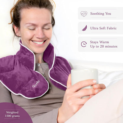 Qomfor Microwave Heating Pad for Neck and Shoulders - Soothing Weighted Neck Wrap Microwavable - Neck Warmer for Stress Relief and Pain Relief - Lavender Aromatherapy - Gift for Women (Purple)