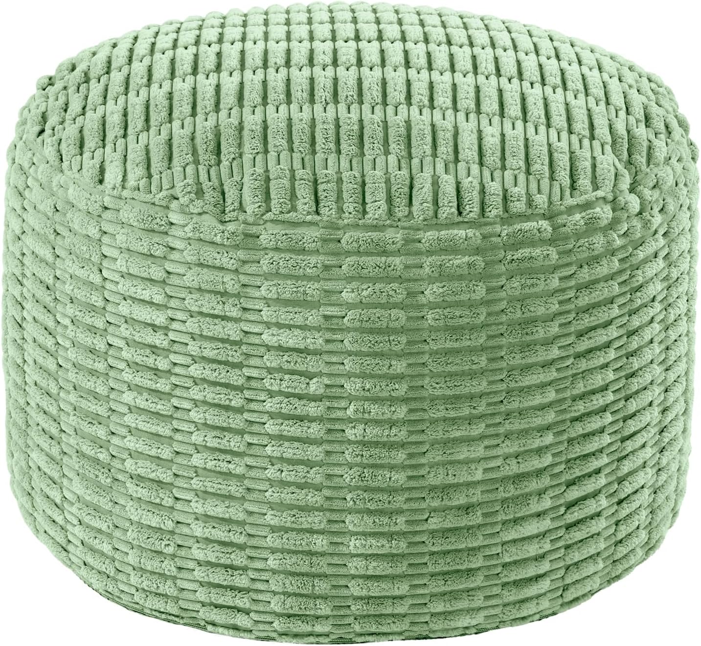 HOMBYS Unstuffed Ottoman Pouf Cover,Round Faux Fur Foot Stool, Fuzzy Chair, Floor Bean Bag(No Filler),Foot Rest with Storage for Living Room, Bedroom, Office, Striped Tufted (Beige)