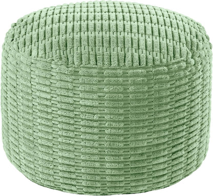 HOMBYS Unstuffed Ottoman Pouf Cover,Round Faux Fur Foot Stool, Fuzzy Chair, Floor Bean Bag(No Filler),Foot Rest with Storage for Living Room, Bedroom, Office, Striped Tufted (Beige)