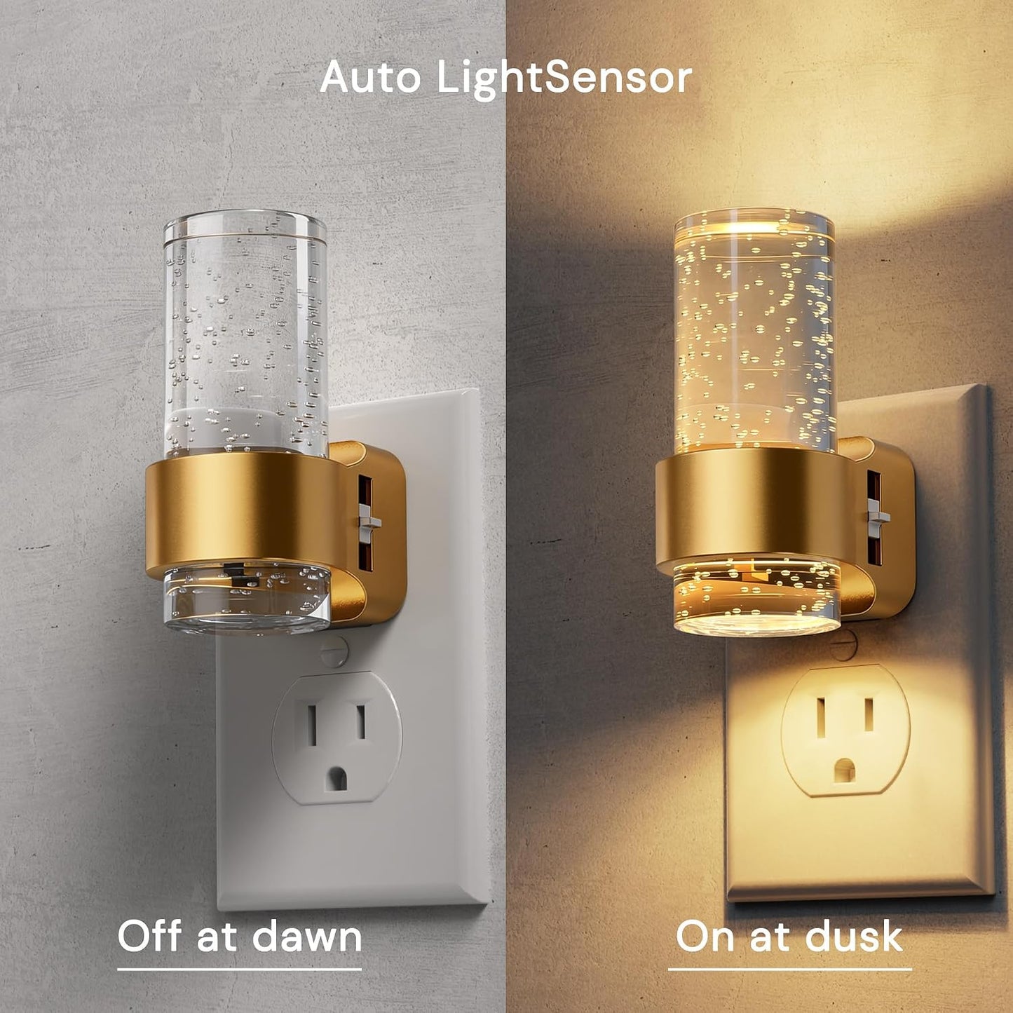 L LOHAS LED Night Lights Plug into wall, Amber Night Light with Adjustable Brightness, Plug in NightLight with Auto Light Sensor, Wall Sconce-Style Design Night Light for Bathroom,Hallway, 2 Pack