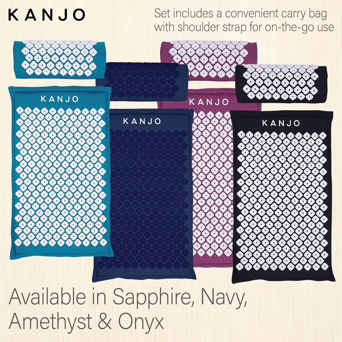 Kanjo Acupressure Mat and Pillow Set for Back Pain Relief & Neck Pain Relief, with Pressure Points for Muscle Pain Relief with Travel Bag - Black XL
