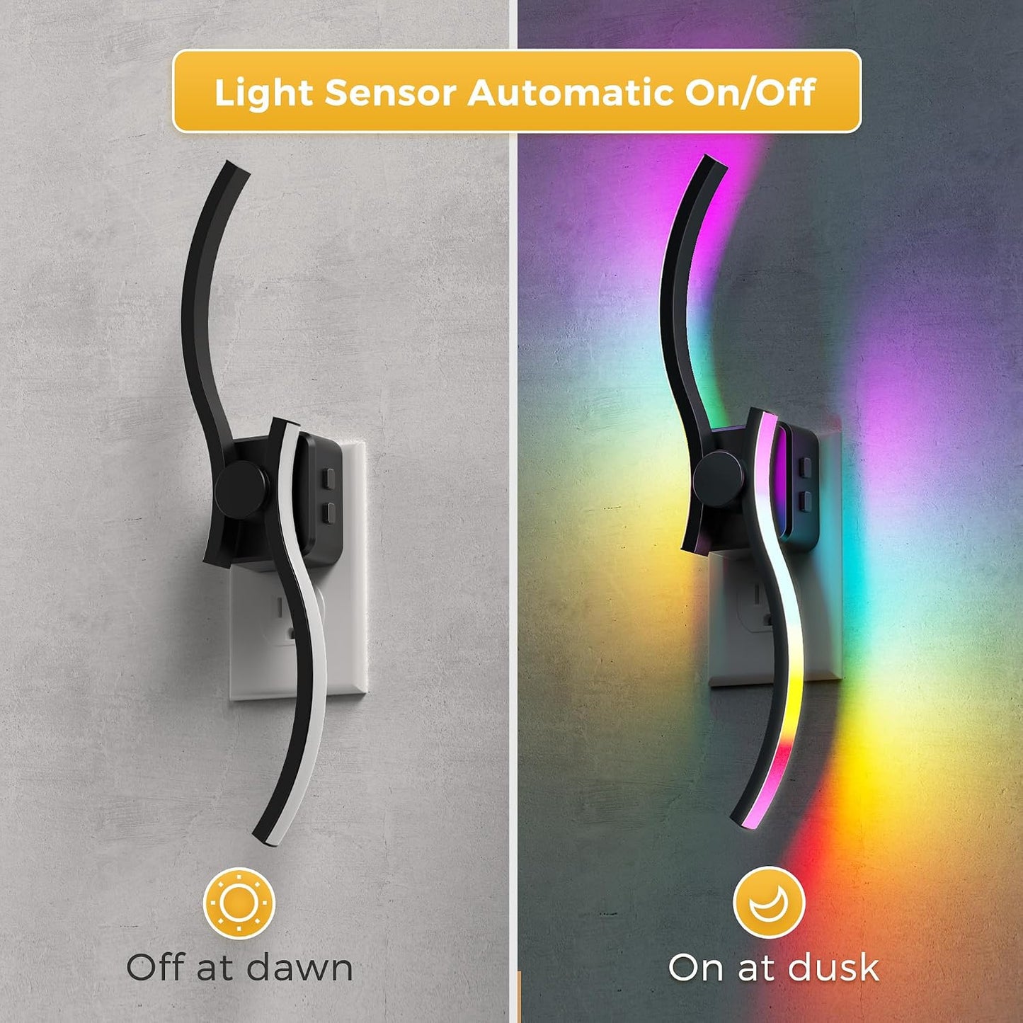 L LOHAS LED Night Lights Plug into wall, Amber Night Light with Adjustable Brightness, Plug in NightLight with Auto Light Sensor, Wall Sconce-Style Design Night Light for Bathroom,Hallway, 2 Pack