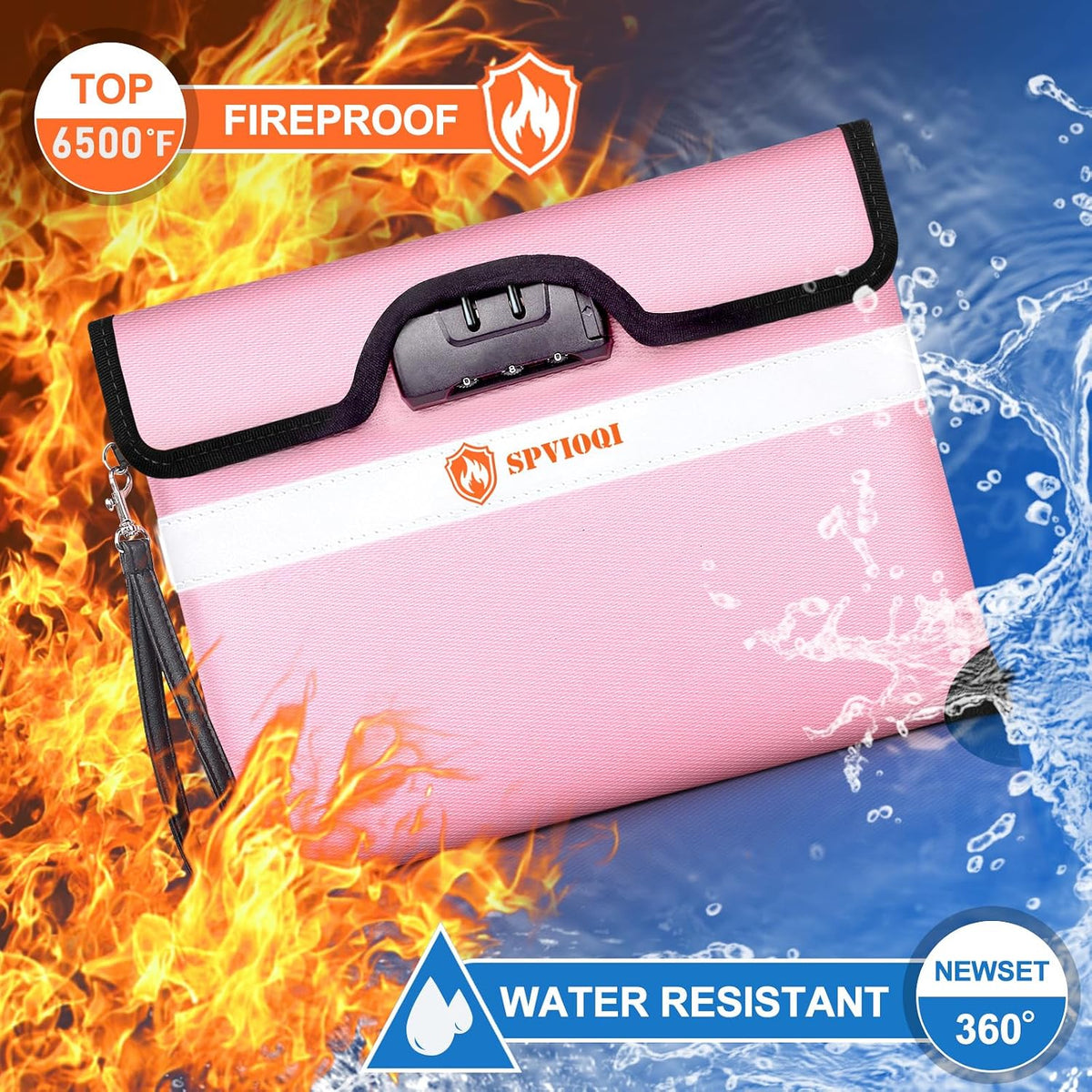 6500°F Upgraded Fireproof Document Bag with Lock, Fire proof Money Bag for Cash w. Zipper/Reflective Strip, 10 Layers of Heat Insulated Materials, Water Resistant Fireproof Bag for Documents, Fire Bag