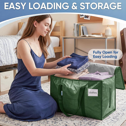 TICONN Extra Large Moving Bags Heavy Duty with Zippers & Carrying Handles, Durable Storage Bags Moving Boxes for Closet Organizers and Storage (Blue)