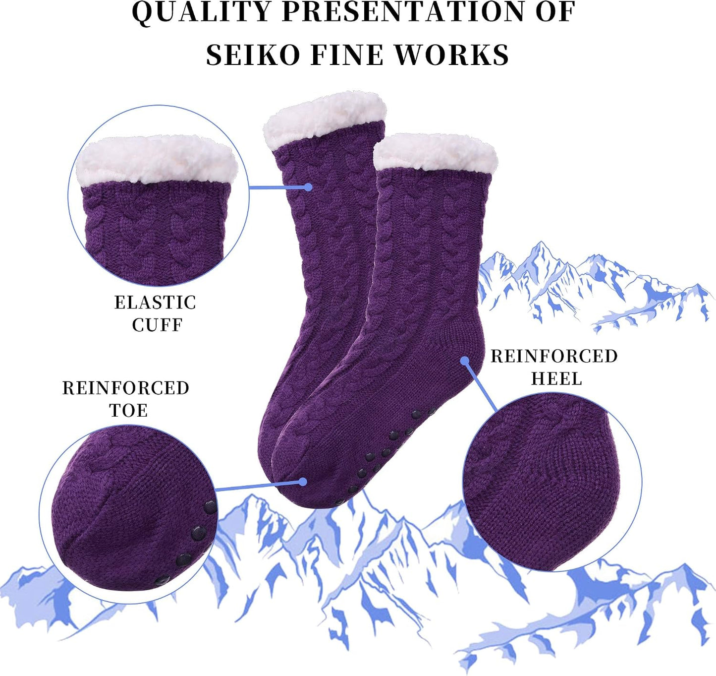 SDBING Women's Winter Super Soft Warm Cozy Fleece Lined Fuzzy Slipper Socks with Grippers