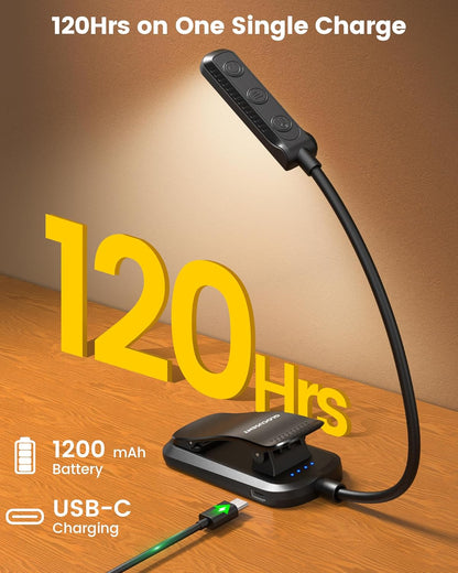 Glocusent 13 LED Reading Lights for Books in Bed, Eye-Caring Rechargeable Book Light 3 Amber Colors & Stepless Dimming, 120 Hrs Runtime, Travel Clip on Reading Lamp, Gifts for Book Lover Men Women Kid