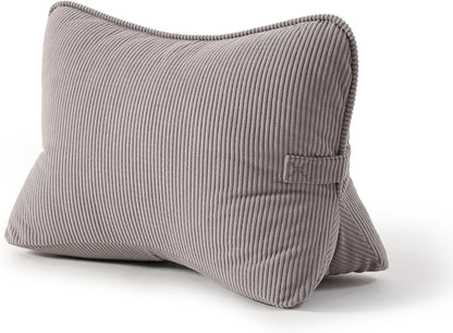 Pat. Pend. Corduroy Lumbar Support Back Pillow for Watching TV, Reading & Gaming, Ergonomic Triangle Support Cushion for Sofa, Armchair & Bed Sitting, Removable Washable Cover, Beige Gray