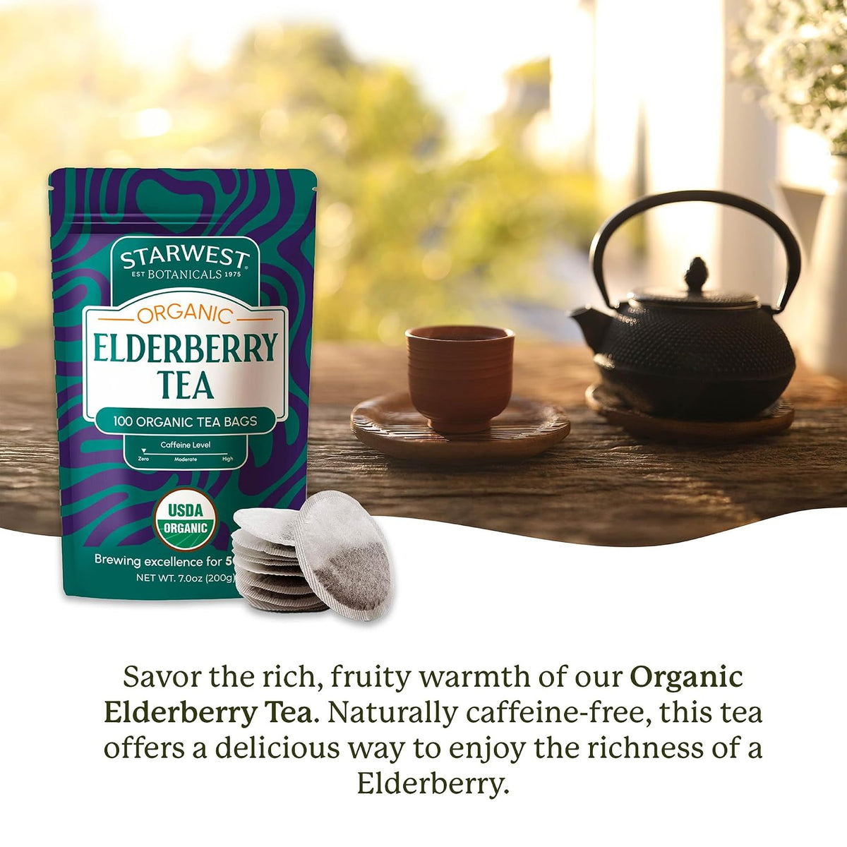 Starwest Botanicals Organic Elderberry Tea, Non GMO - Bulk Pack, 100 Bags
