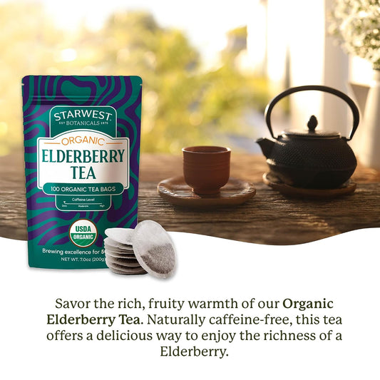 Starwest Botanicals Organic Elderberry Tea, Non GMO - Bulk Pack, 100 Bags