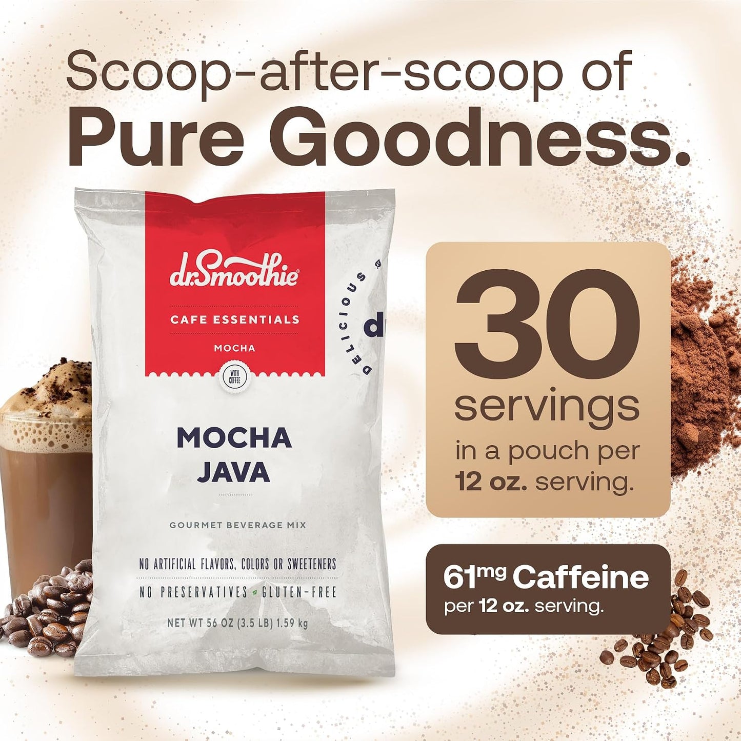 Café Essentials Matcha Green Tea Latte Frappe Mix – No Artificial Colors, Flavors, or Sweeteners – Shelf Stable – 51mg of Caffeine – Great for Hot, Iced, & Frozen Frappes (3.5 lb Bag, 30 Servings)