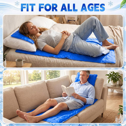 Novabright 2 Pcs Cooling Pad with Pillow Set Cold Mat Gel for Bed 47'' x 28'' Cooling Mattress Pad for Night Sweats, Hot Sleepers, Hot Flashes, Pain Relief, Summer Supplies(Simple,Sky Blue)