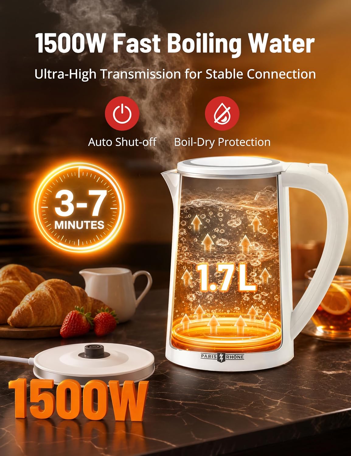 Electric Kettle Temperature Control, 1.7L Extra Large Electric Tea Kettle, 4H Keep Warm Hot Water Kettle with 6 Presets, LED Screen Electric Kettles for Family Meal Party Office Break Room